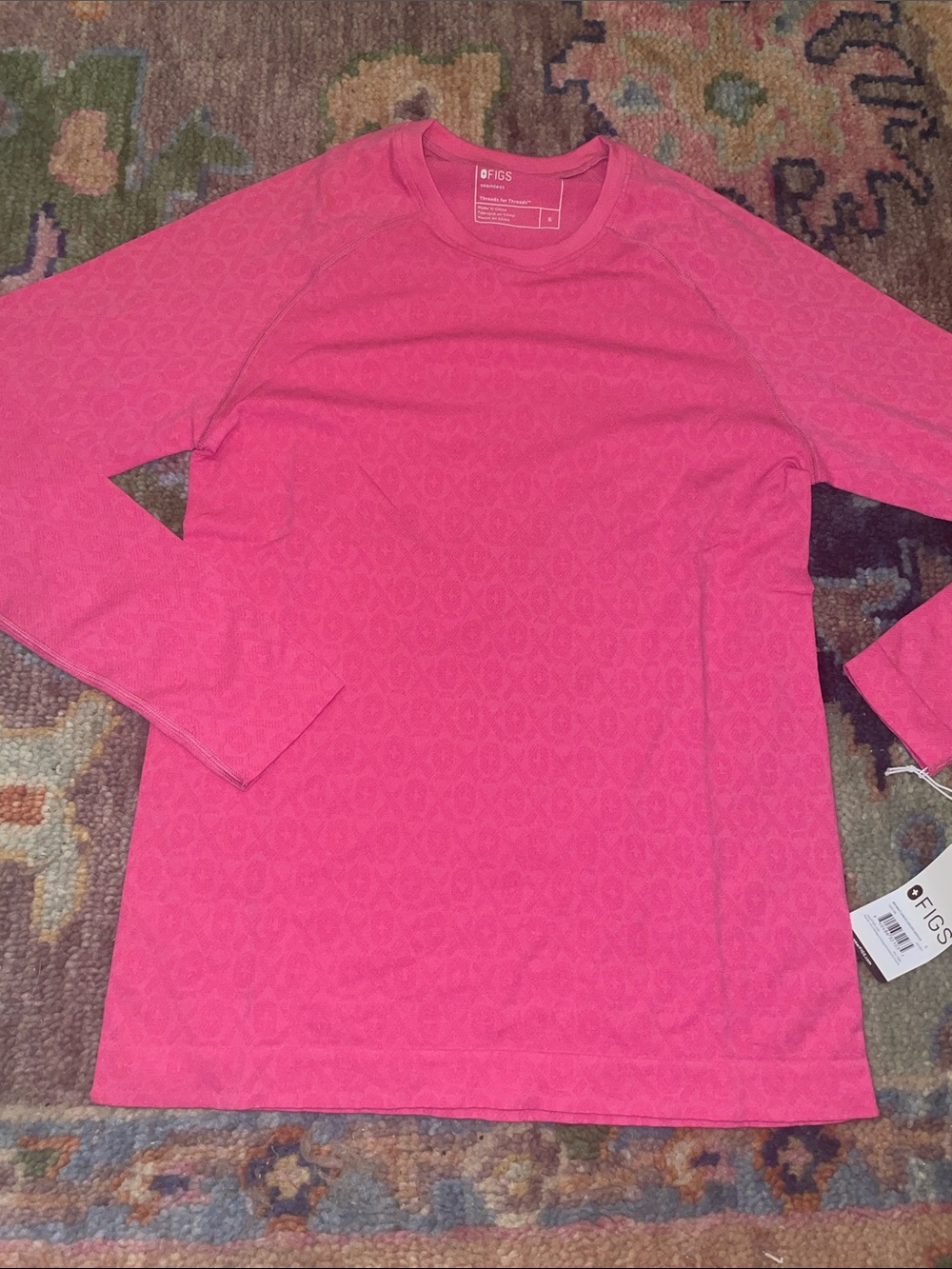 Figs Men's Long-Sleeve Crew in Bright Pink - Picture 3 of 4